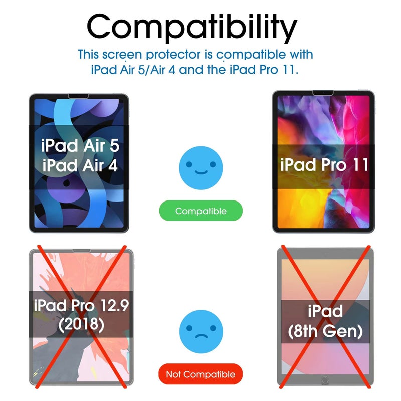 TechMatte Screen Protector Compatible with iPad Air 5/Air 4/iPad Pro 11, Ultra Sensitive, Face ID & Apple Pencil Compatible, Tempered Glass, Pack of 2 - Image 2