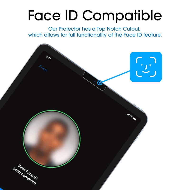 TechMatte Screen Protector Compatible with iPad Air 5/Air 4/iPad Pro 11, Ultra Sensitive, Face ID & Apple Pencil Compatible, Tempered Glass, Pack of 2 - Image 5