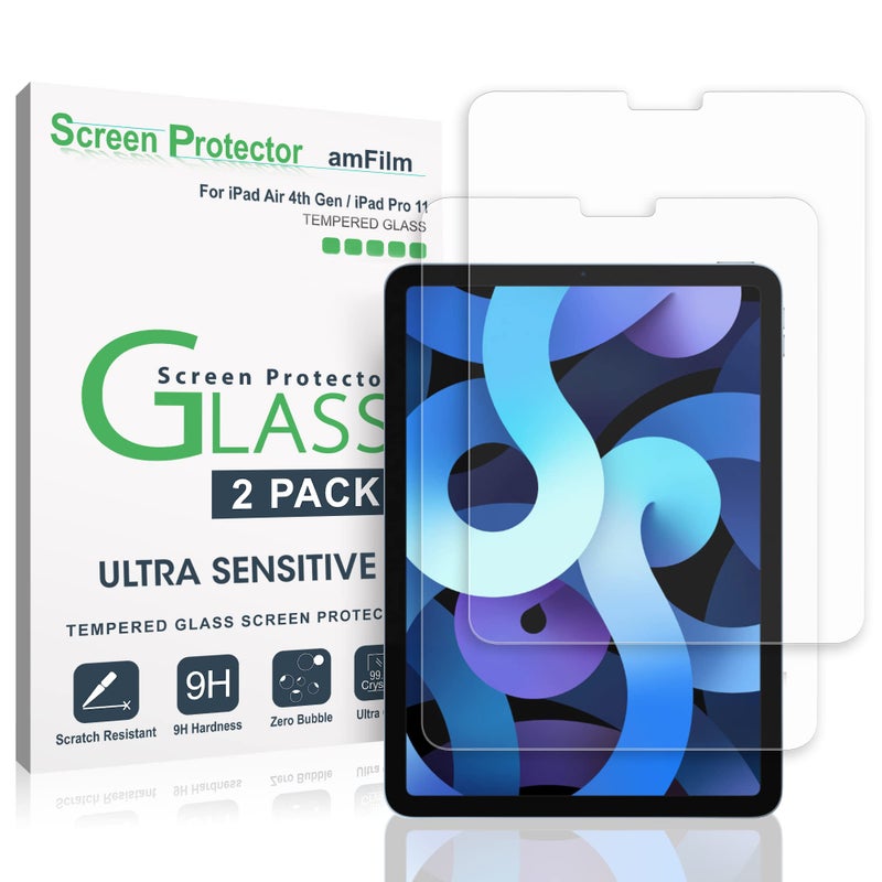 TechMatte Screen Protector Compatible with iPad Air 5/Air 4/iPad Pro 11, Ultra Sensitive, Face ID & Apple Pencil Compatible, Tempered Glass, Pack of 2 - Image 1