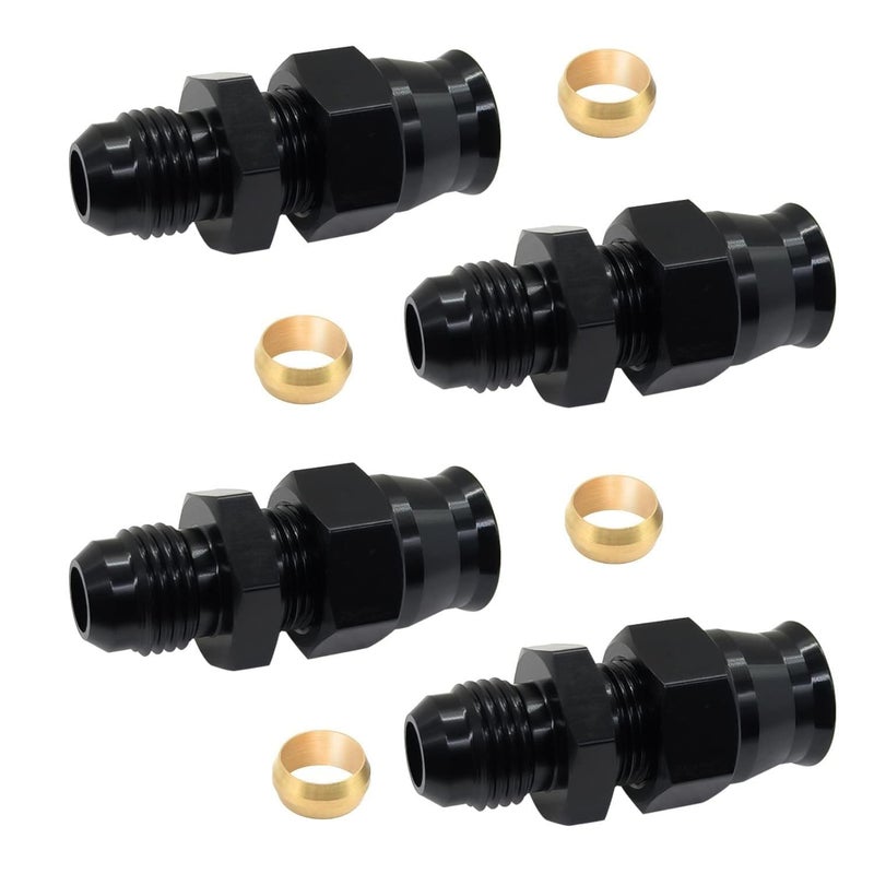 YSIL 6AN Male Flare to 516 Hardline Fuel Compression Fitting Adapter Aluminum Straight Black 4PCS