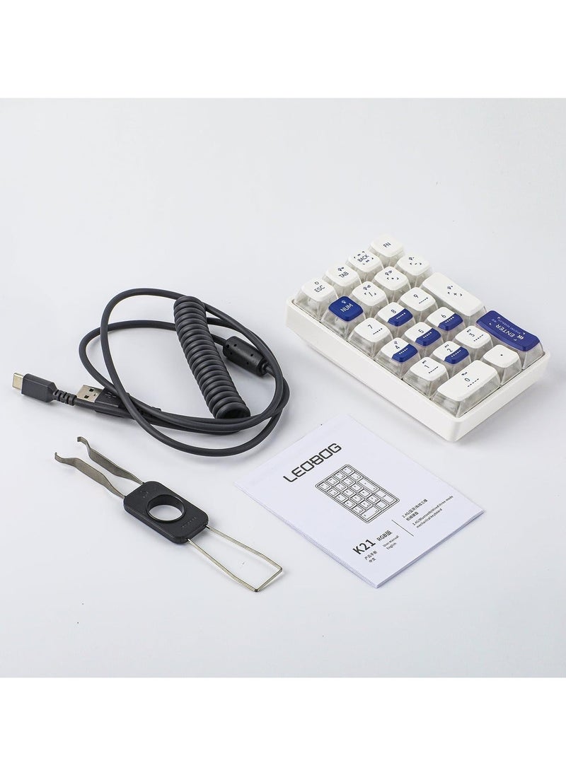 K21 Wireless Mechanical Numeric Keypad for Tenkeyless Keyboard, Tri-Mode with Pudding Keycaps, Hot Swappable, RGB Ice Crystal Switch
