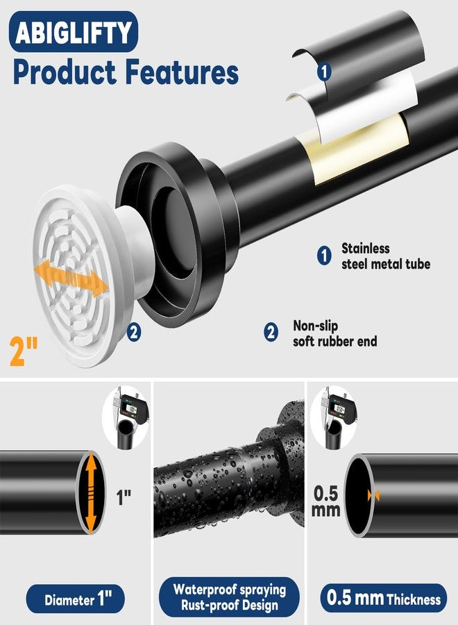 Abiglifty Black Shower Curtain Rod 30~85 Inches Adjustable Stainless Steel Shower Curtain Rods Spring Tension,Tension Curtain Rod,Non Slip,No Drilling, Sturdy and Durable. - Image 3