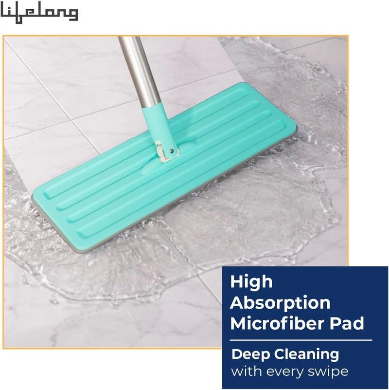 Lifelong Wet and Dry Floor Mop for Home Cleaning | 360° Rotating Flat Mop with Stainless Steel Handle & Microfiber Pads | Adjustable Pole, Reusable Washable Pad | Ideal for Tiles, Wood, Marble Floors - Image 3