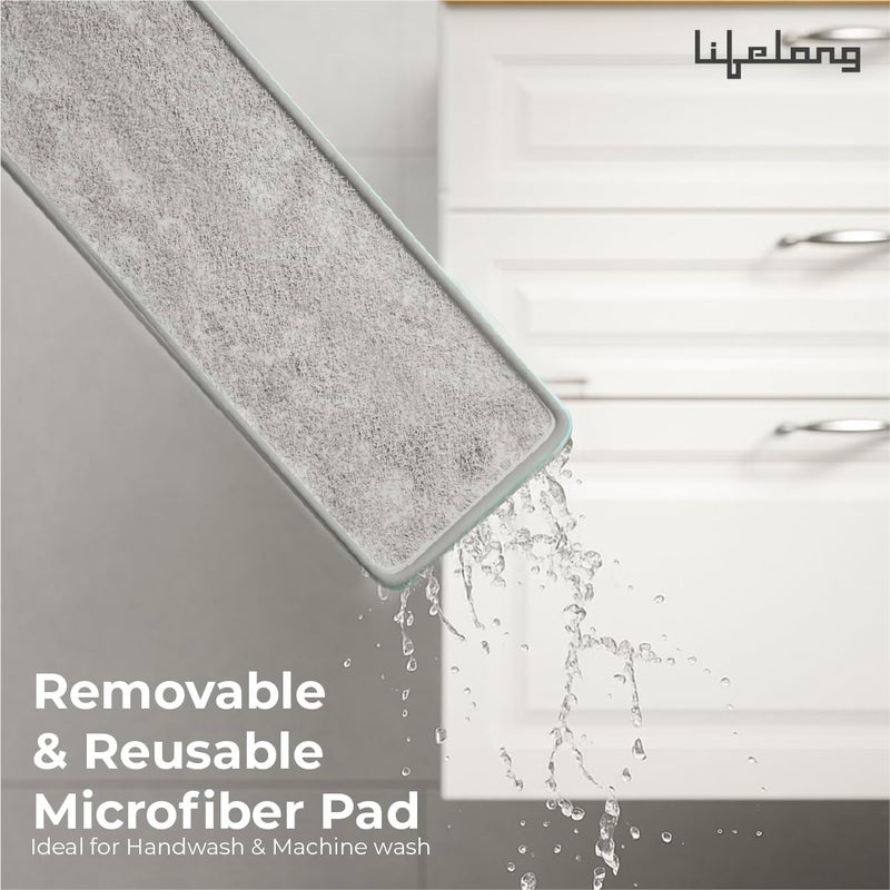 Lifelong Wet and Dry Floor Mop for Home Cleaning | 360° Rotating Flat Mop with Stainless Steel Handle & Microfiber Pads | Adjustable Pole, Reusable Washable Pad | Ideal for Tiles, Wood, Marble Floors - Image 2