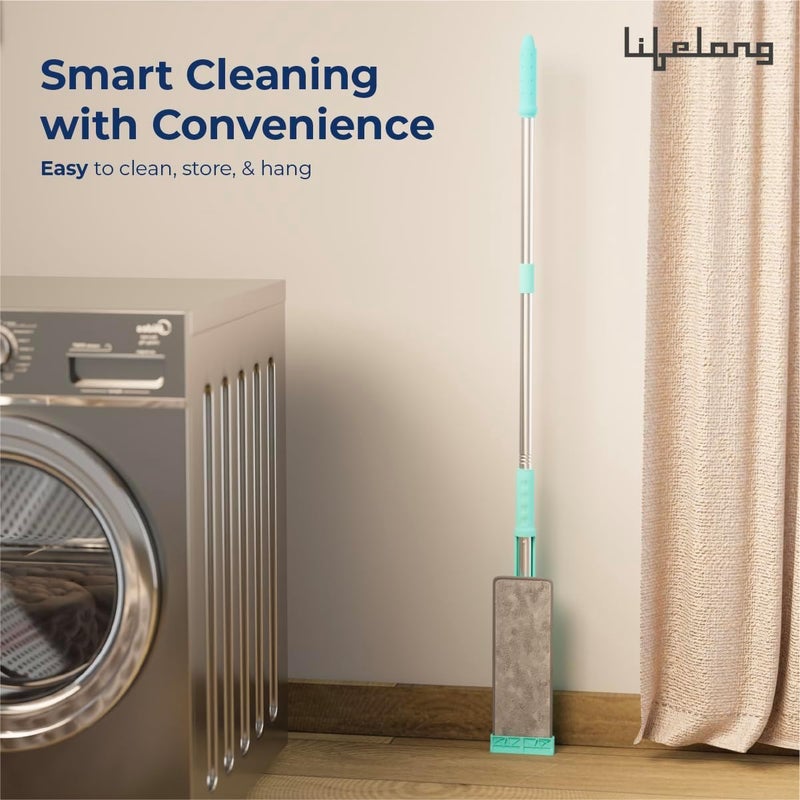 Lifelong Wet and Dry Floor Mop for Home Cleaning | 360° Rotating Flat Mop with Stainless Steel Handle & Microfiber Pads | Adjustable Pole, Reusable Washable Pad | Ideal for Tiles, Wood, Marble Floors - Image 4