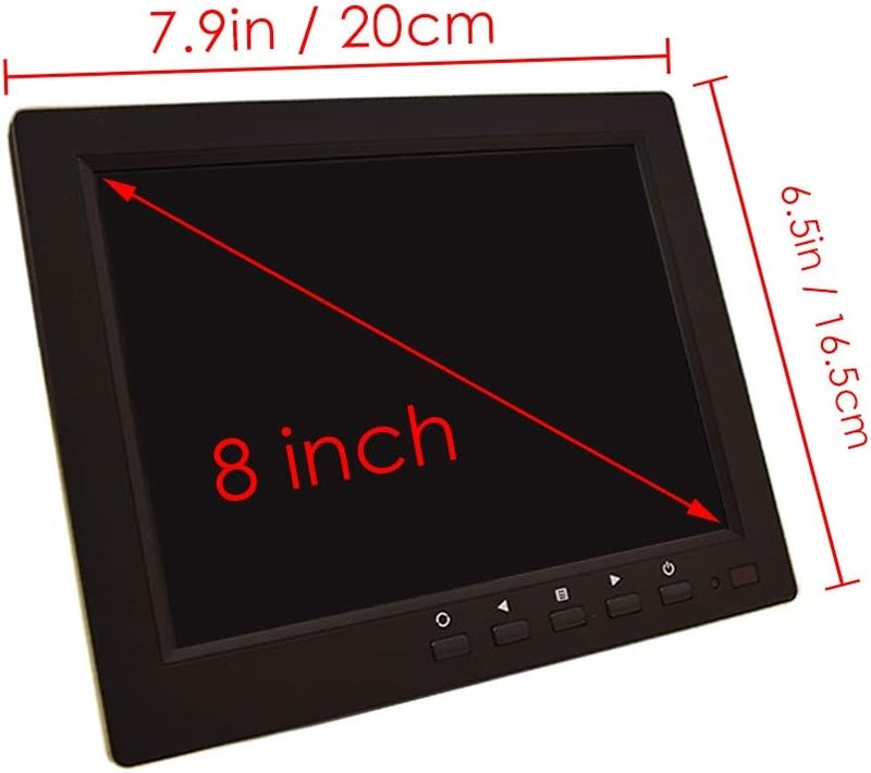 Cocar 8 inch CCTV Monitor, TFT LCD Security Screen with VGA HDMI AV BNC USB Audio in/Out Ports Built-in Speaker, HD Display for Surveillance Camera STB 1024x768 Resolution with Car Power Adapter 12-24V - Image 2