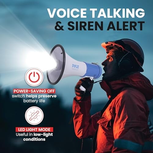 Pyle Compact Portable PA Megaphone Speaker 50W Handheld Bullhorn with LED Flashlight Alarm Siren Adjustable Volume Detachable Microphone Battery Powered for Indoor Outdoor Use - Image 3