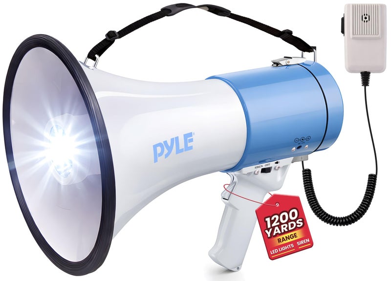 Pyle Compact Portable PA Megaphone Speaker 50W Handheld Bullhorn with LED Flashlight Alarm Siren Adjustable Volume Detachable Microphone Battery Powered for Indoor Outdoor Use - Image 2