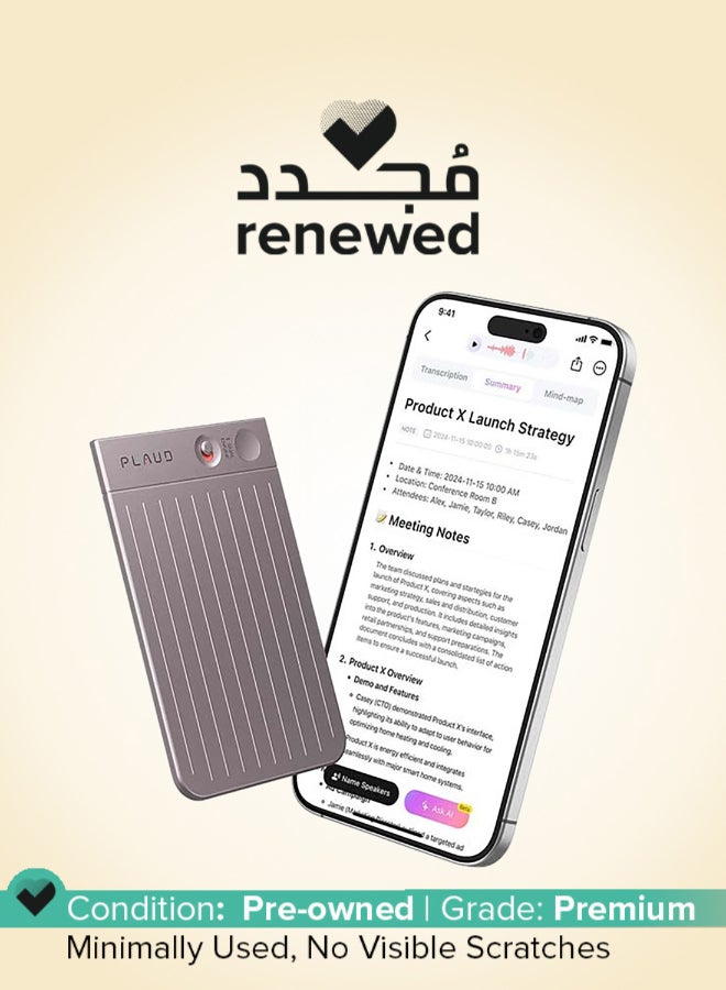 PLAUD Renewed - NOTE AI Voice Recorder, App Control, Transcribe & Summarize Empowered by Chat GPT, Support 57 Languages, 64GB, Audio Recorder for Calls, Meetings, Interviews, Starlight - Image 1
