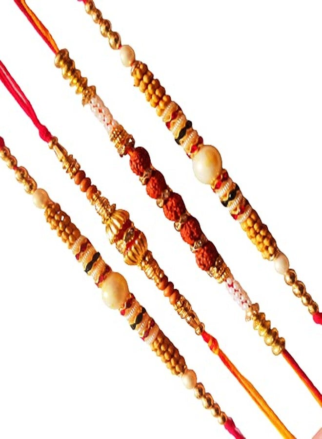 CRAFTOMANIC Traditional Fancy Pearl, Rudraksh Multi Designer Rakhi For Brother, Raksha Bandhan Rakhi With Roli TilakPearl Rakhi for Men's & Boy's/Dora Rakhi Set for Brother with Roli Chawal