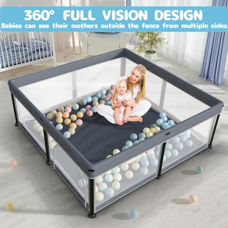 TOREVSIOR Foldable Baby Playpen with Mat, 50"Ã—50" Collapsible Play Pen for Babies and Toddlers, Indoor & Outdoor Kids Safety Play Pen, Portable Play Yard, Foldable Baby Playpen with 50 Ocean Balls - Image 5