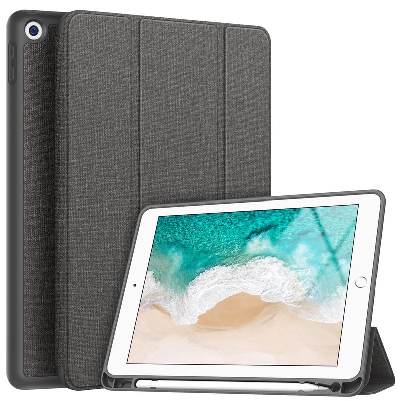 Soke Case Fits for iPad 6th/5th Generation with Pencil Holder - [Full Body Protection + Auto Wake/Sleep], Shockproof Soft TPU Back Cover for Apple iPad 9.7 inch 2018/2017, Dark Grey - Image 1