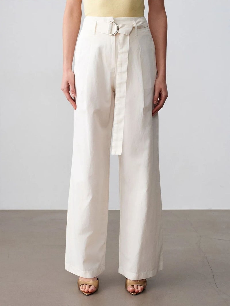 DILVIN Belted Wide-Leg Linen Blend Trousers - Image 4
