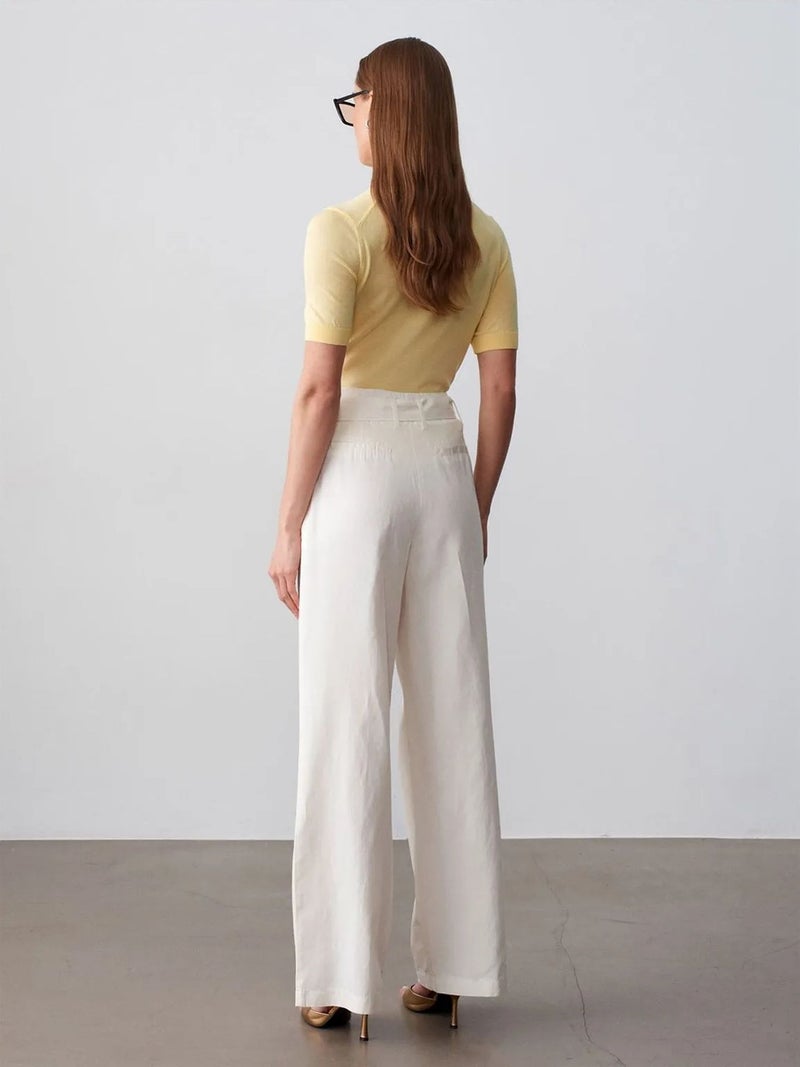 DILVIN Belted Wide-Leg Linen Blend Trousers - Image 3
