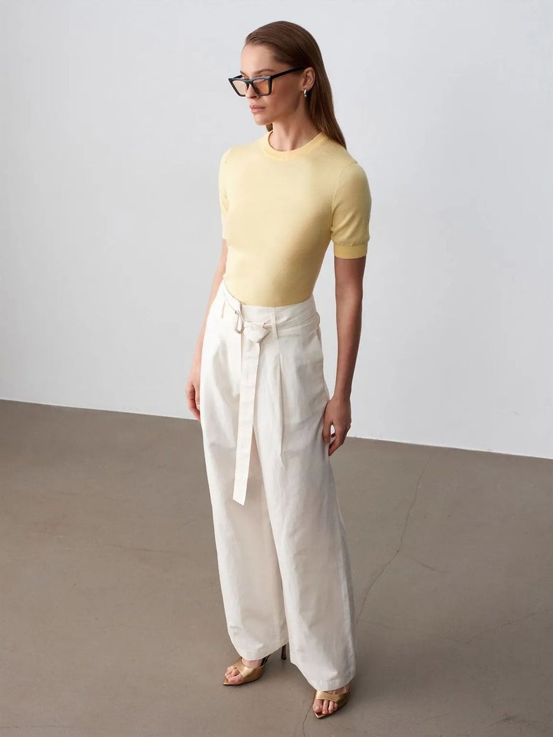 DILVIN Belted Wide-Leg Linen Blend Trousers - Image 5