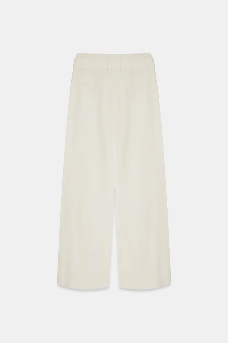 Dilvin Dusty White DILVIN Belted Wide-Leg Linen Blend Trousers for Women | Best Price UAE