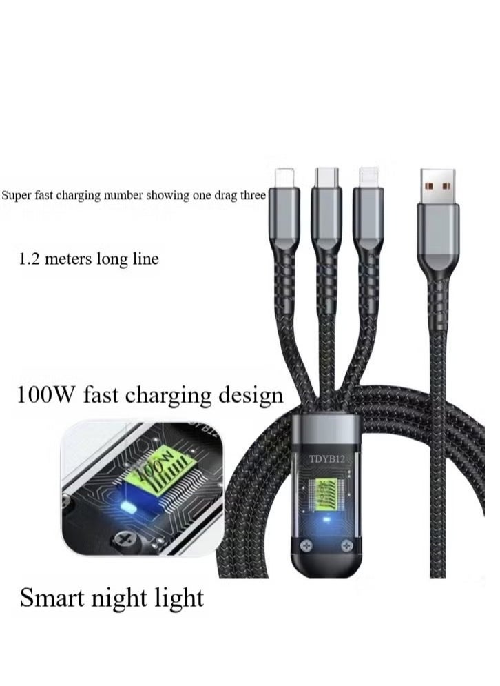 Generic 100W transparent digital display one tow three super fast charging cell phone data cable for Apple Huawei Xiaomi Android full series of cell phones  - Image 2