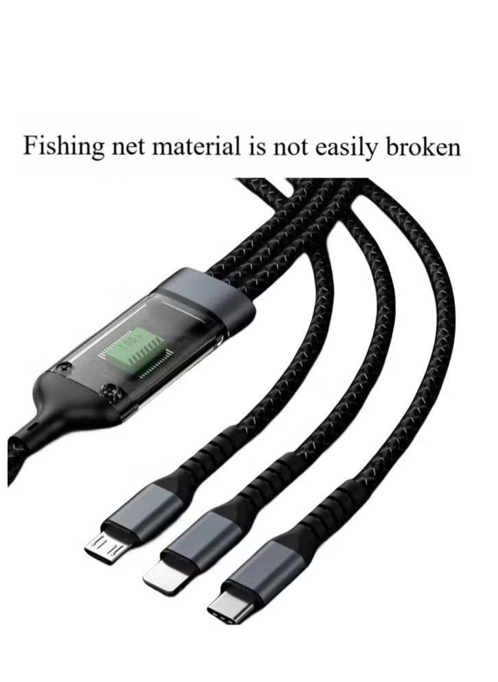 Generic 100W transparent digital display one tow three super fast charging cell phone data cable for Apple Huawei Xiaomi Android full series of cell phones  - Image 3