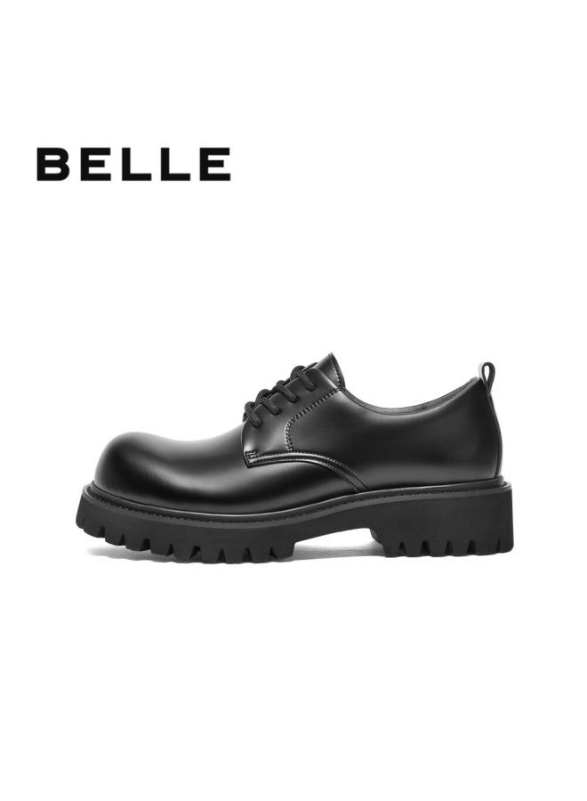 Belle Zhang Linghe Same Style Thick-soled Business Derby Shoes Men's Commuter Lace-up Formal Leather Shoes, Black Glossy Version, Size 42 - Image 2