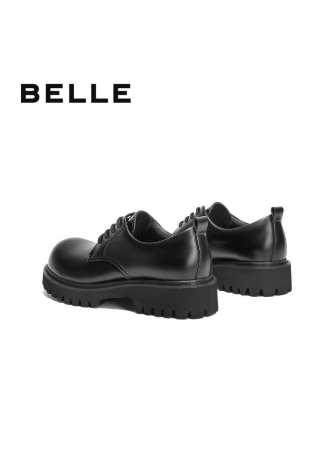 Belle Zhang Linghe Same Style Thick-soled Business Derby Shoes Men's Commuter Lace-up Formal Leather Shoes, Black Glossy Version, Size 42 - Image 4