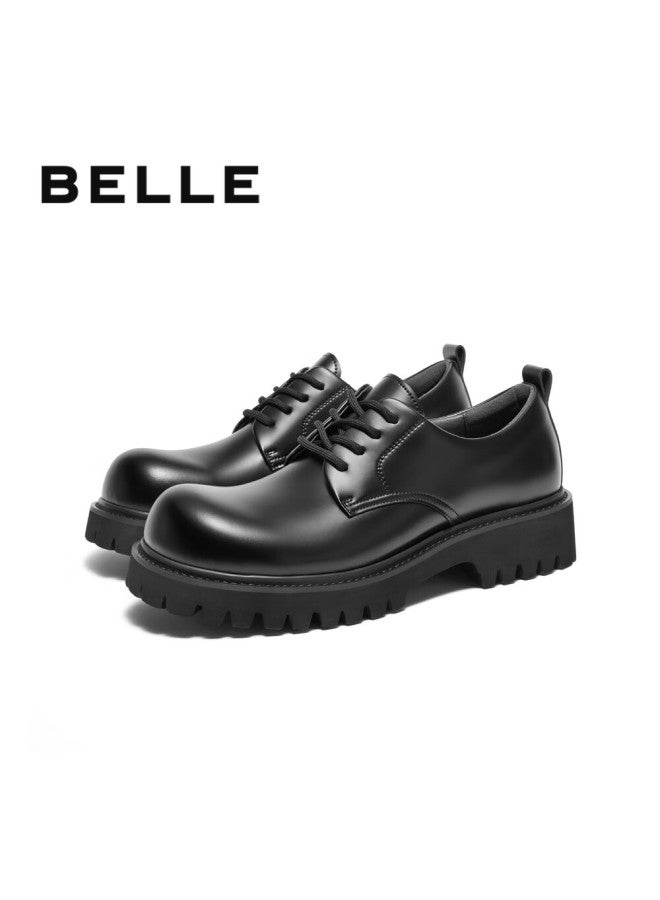Belle Zhang Linghe Same Style Thick-soled Business Derby Shoes Men's Commuter Lace-up Formal Leather Shoes, Black Glossy Version, Size 42 - Image 5