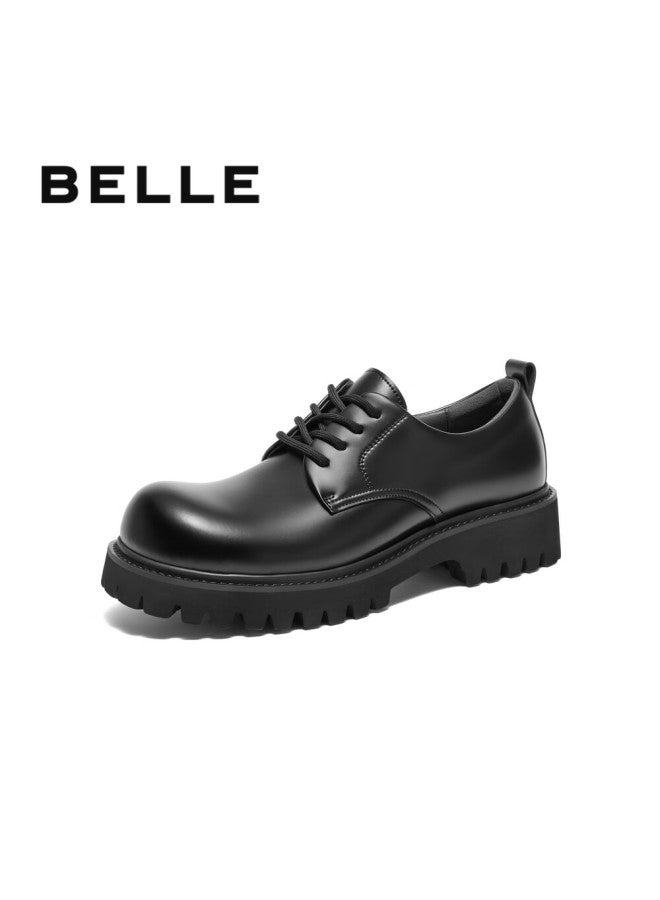 Belle Zhang Linghe Same Style Thick-soled Business Derby Shoes Men's Commuter Lace-up Formal Leather Shoes, Black Glossy Version, Size 42 - Image 1