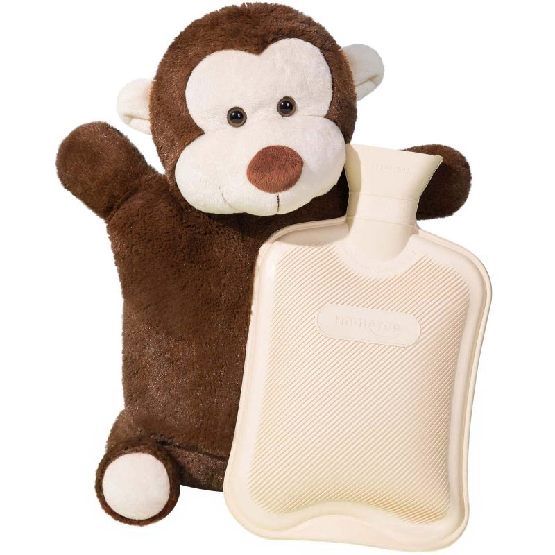 HomeTop Premium Classic Rubber Hot or Cold Water Bottle with Cute Stuffed Monkey Cover 2 Liters Brown Monkey