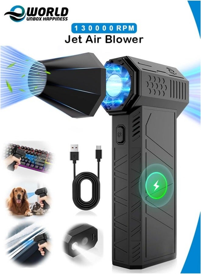 إي وورلد منفضة هواء كهربائية احترافية 130000 دورة في الدقيقة، مروحة نفاثة محمولة فائقة السرعة مع 3 سرعات قابلة للتعديل، منفاخ هواء صغير لاسلكي مجفف سيارة من النوع C قابل لإعادة الشحن للسيارة والكمبيوتر ولوحة المفاتيح والعدسات - Image 1