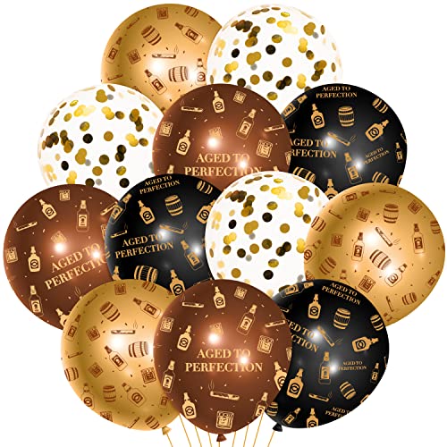 WATINC 36Pcs Whiskey Latex Balloon Black Gold Brown Sequin Multi Pattern Foil Balloons Party Decorations Background Photo Booth Props Decor for Whiskey Vintage Themed Party Supplies12 Inches - Image 1