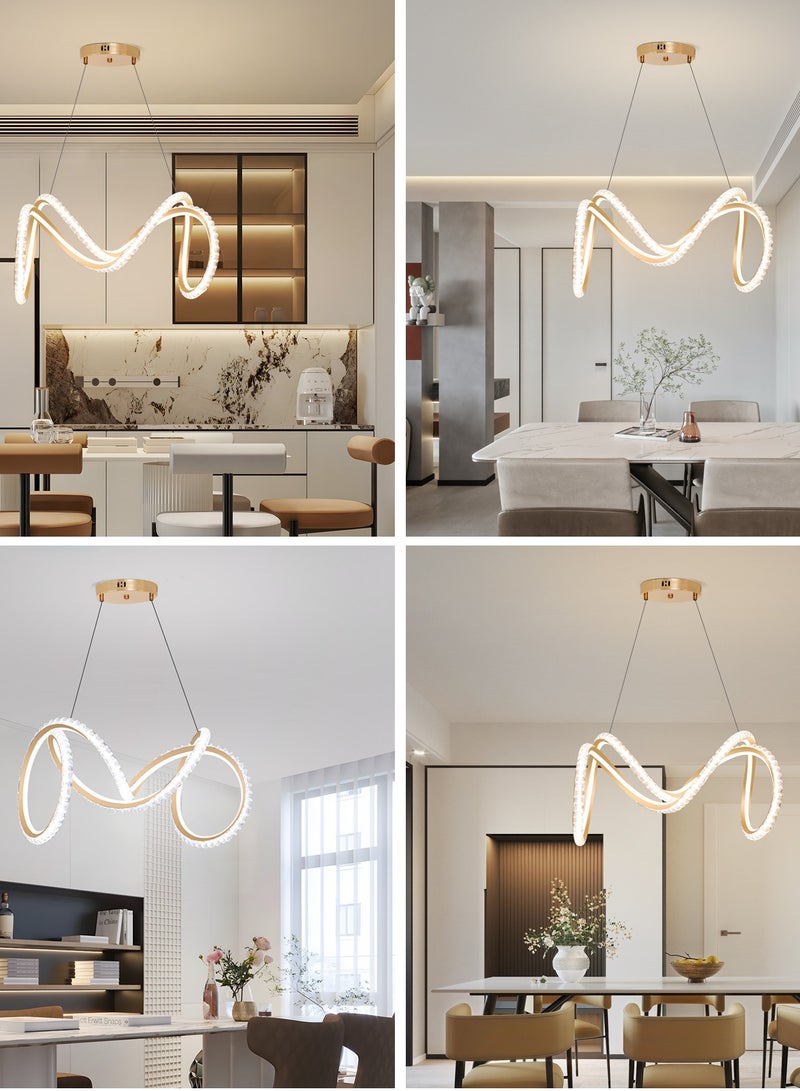 YATAI LIGHTING Modern LED Chandelier,3-Color Dimmable Chandelier; Adjustable Height Light Fixture, Golden LED Pendant Light with Irregular Rings Light Fixture Suitable for Dining Table Island, Restaurant  - Image 2