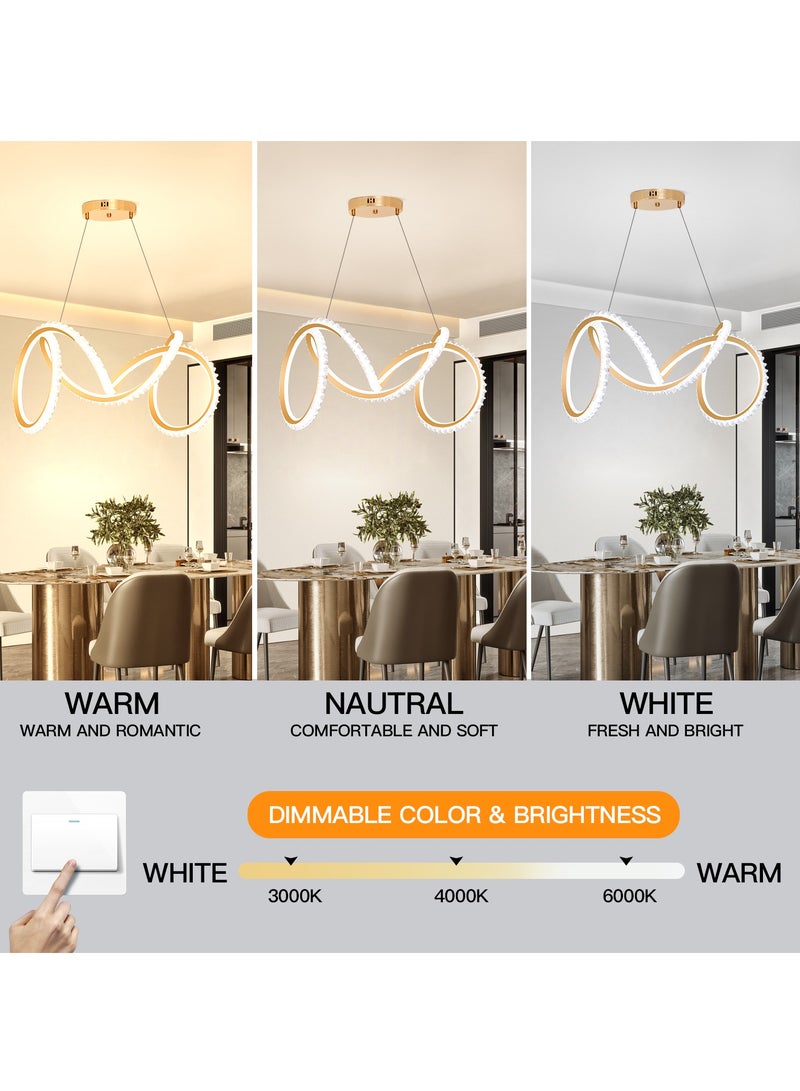 YATAI LIGHTING Modern LED Chandelier,3-Color Dimmable Chandelier; Adjustable Height Light Fixture, Golden LED Pendant Light with Irregular Rings Light Fixture Suitable for Dining Table Island, Restaurant  - Image 3