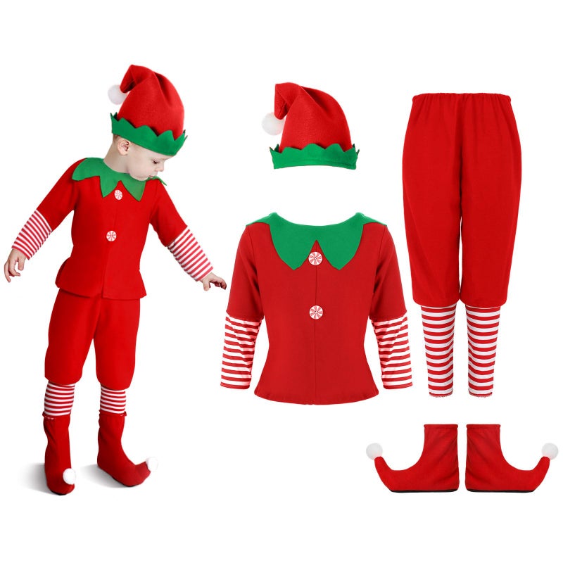 Geyoga Kids Christmas Elf Costume Outfits Include Hat Shoes and Other Accessories for Toddler Xmas CosplayRedLarge - Image 3