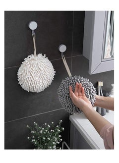 Generic Soft Absorbent Chenille Ball Towel Set,High Absorbent Quick Drying Hand Towel,Bathroom/Kitchen Towel 2(White+Grey)  - Image 2