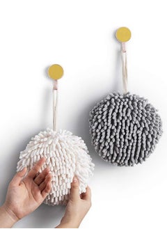 Generic Soft Absorbent Chenille Ball Towel Set,High Absorbent Quick Drying Hand Towel,Bathroom/Kitchen Towel 2(White+Grey)  - Image 1