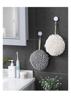 Generic Soft Absorbent Chenille Ball Towel Set,High Absorbent Quick Drying Hand Towel,Bathroom/Kitchen Towel 2(White+Grey)  - Image 3