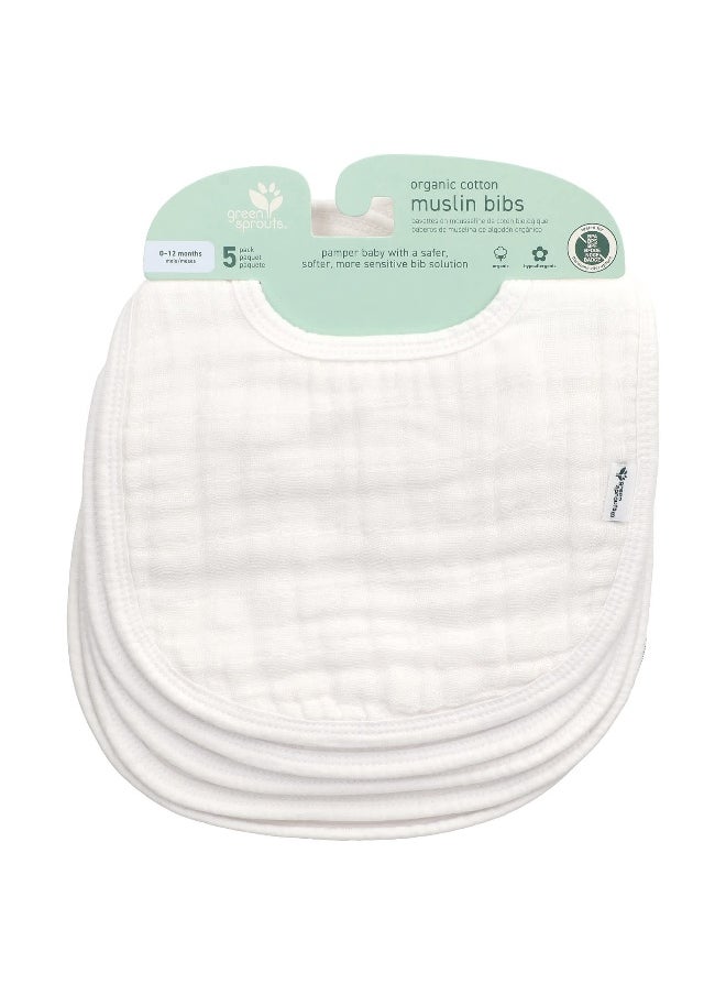 green sprouts Green Sprouts, Muslin Bibs, 0-12 Months, White, 5 Pack  - Image 1