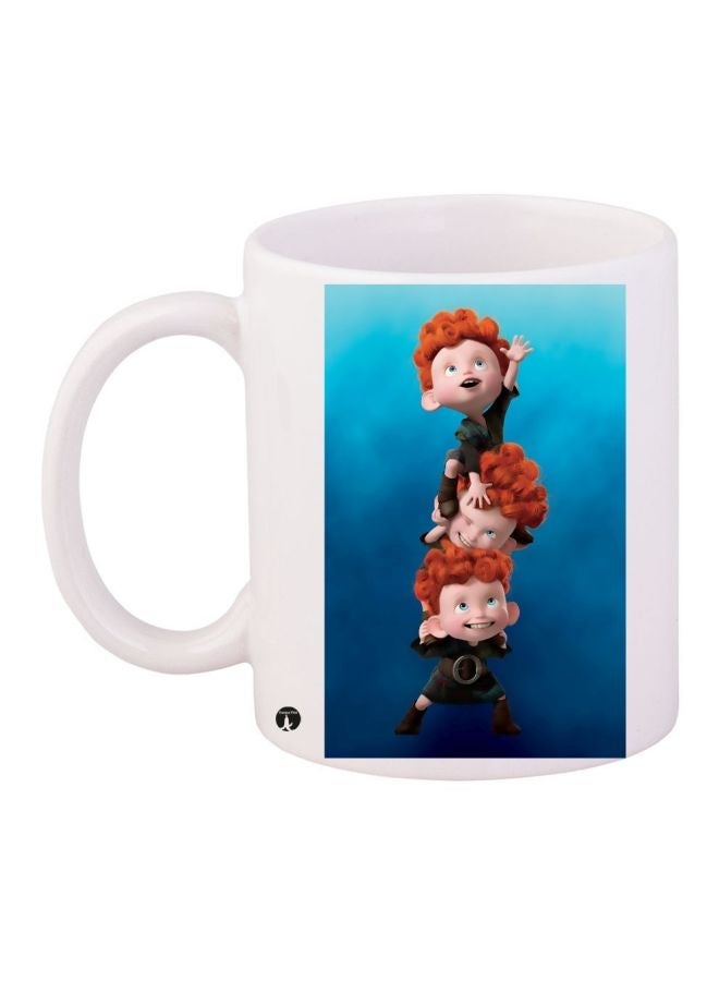 Cartoon Printed Coffee Mug White/Blue/Brown 11ounce
