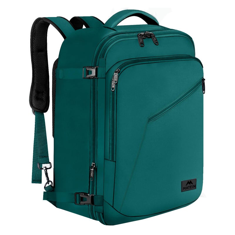 MATEIN Travel Backpack for Men Women, Carry on Backpack for Airplanes, Simple Daypack with Trolley Sleeve, Gifts for International Travelers, 35L, Peacock Blue - Image 1