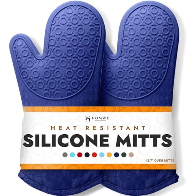HOMWE BPA-Free Soft Silicone Oven Mitts - Ultra Heat Resistant Oven Mitts with Thick Cotton Liner - Long Slip Resistant Pot Holders, Flexible Oven Gloves - Royal Blue 13.7" - Image 1