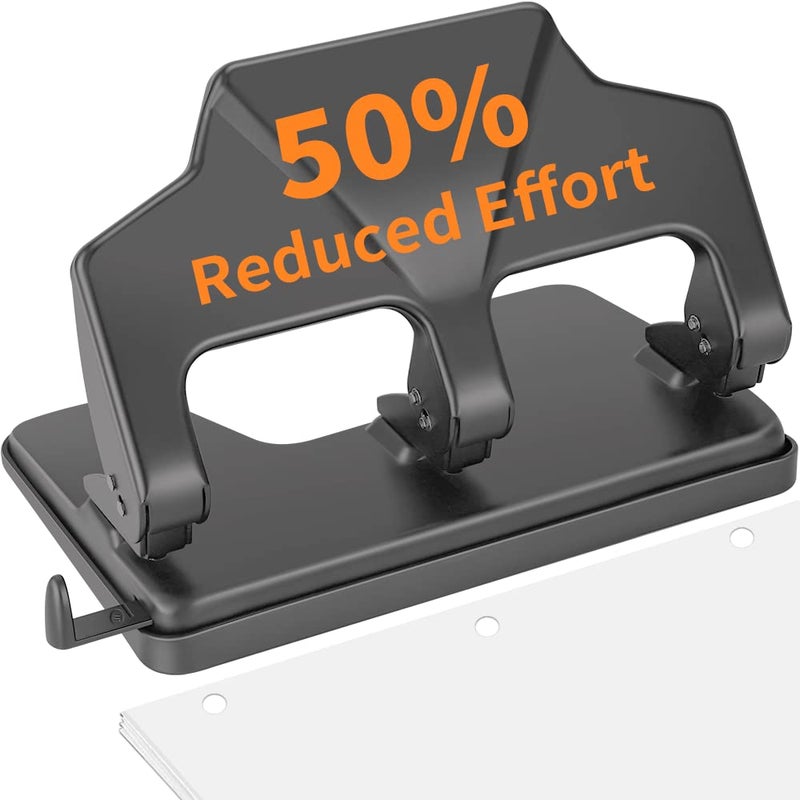 AFMAT 3 Hole Punch, 9/32" Holes Diameter, 40-Sheet Three Hole Punch, 50% Reduced Effort, 3 Hole Puncher for Binder w/Large Chip Tray, Heavy Duty Metal Paper Puncher for Home/Office/School, HP16 - Image 1