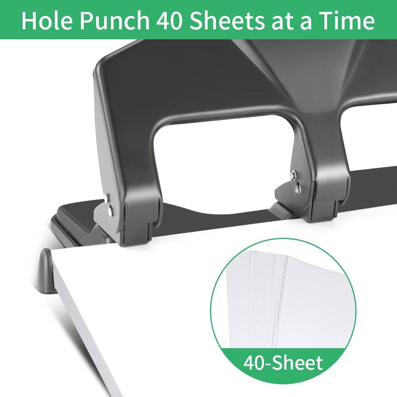 AFMAT 3 Hole Punch, 9/32" Holes Diameter, 40-Sheet Three Hole Punch, 50% Reduced Effort, 3 Hole Puncher for Binder w/Large Chip Tray, Heavy Duty Metal Paper Puncher for Home/Office/School, HP16 - Image 2