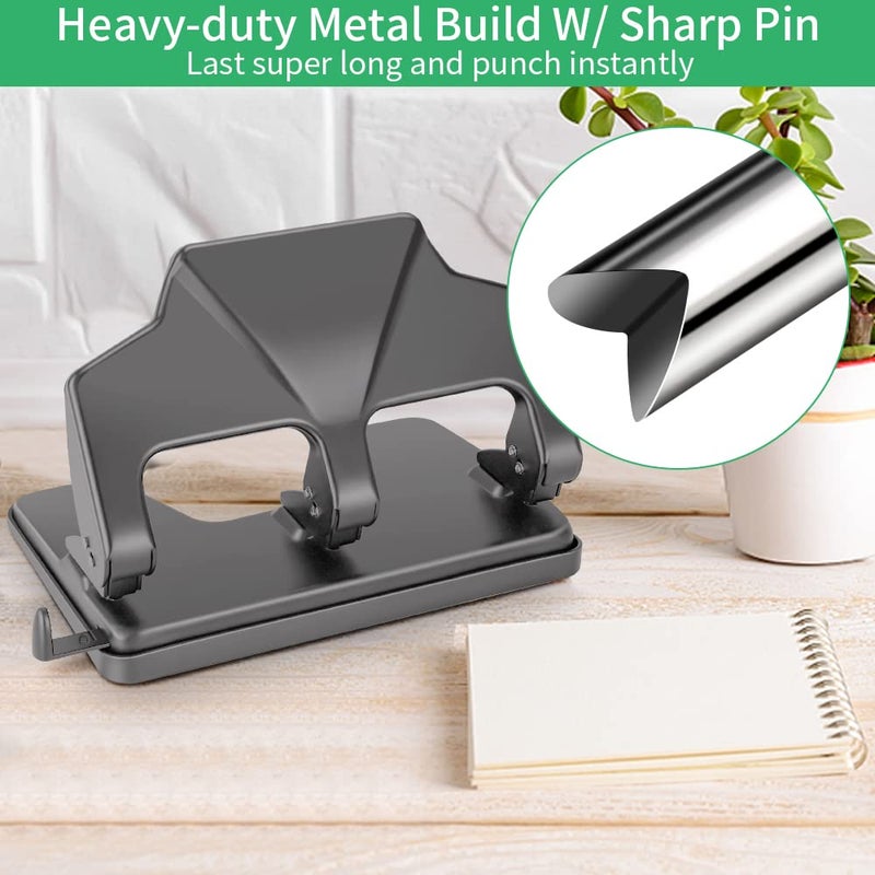 AFMAT 3 Hole Punch, 9/32" Holes Diameter, 40-Sheet Three Hole Punch, 50% Reduced Effort, 3 Hole Puncher for Binder w/Large Chip Tray, Heavy Duty Metal Paper Puncher for Home/Office/School, HP16 - Image 4