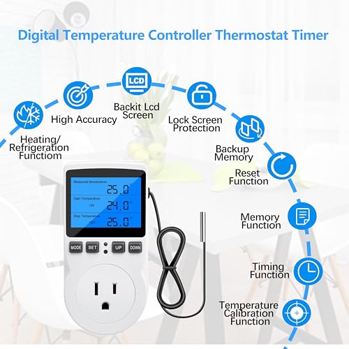 Diymore Digital Thermostat Controller - Plug-in Temperature Controller for RVs, Reptile Terrariums, and Greenhouses (1800W, -40°F to 248°F) - Image 2