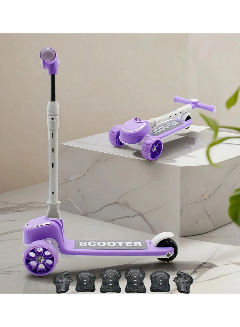 إيزي فيتشور مستقبل سهل يتضمن مجموعة معدات الحماية، سكوتر أطفال قابل للطي بمقبض قابل لتعديل الارتفاع، عجلات من البولي يوريثان بإضاءة LED، فرامل خلفية وموسيقى - مثالي للأطفال من 3 إلى 8 سنوات - Image 1