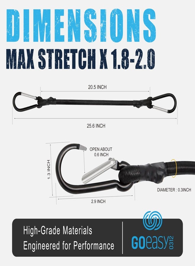 GOEASY0312 Carabiner Bungee Cords with Hooks Heavy Duty - 24" Elastic Black Bungee Cords with Carabiner Hooks 200 LBS Max Break Strength, UV Resistant for Camping, Tarps, Bike Rack, Tent, Car - 4 Pcs - Image 3