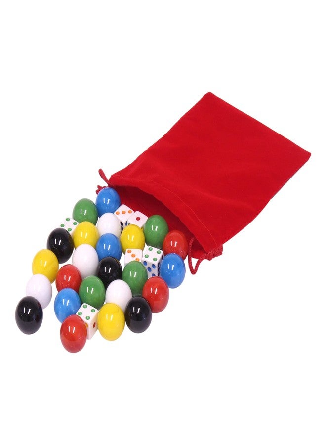 AmishToyBox.com Game Bag of 24 Extra-Large Glass Marbles (1" Diameter) and 6 Dice for Aggravation Game, 4 Each of 6 Colors - Red, Blue, Green, Yellow, White, and Black - Image 1