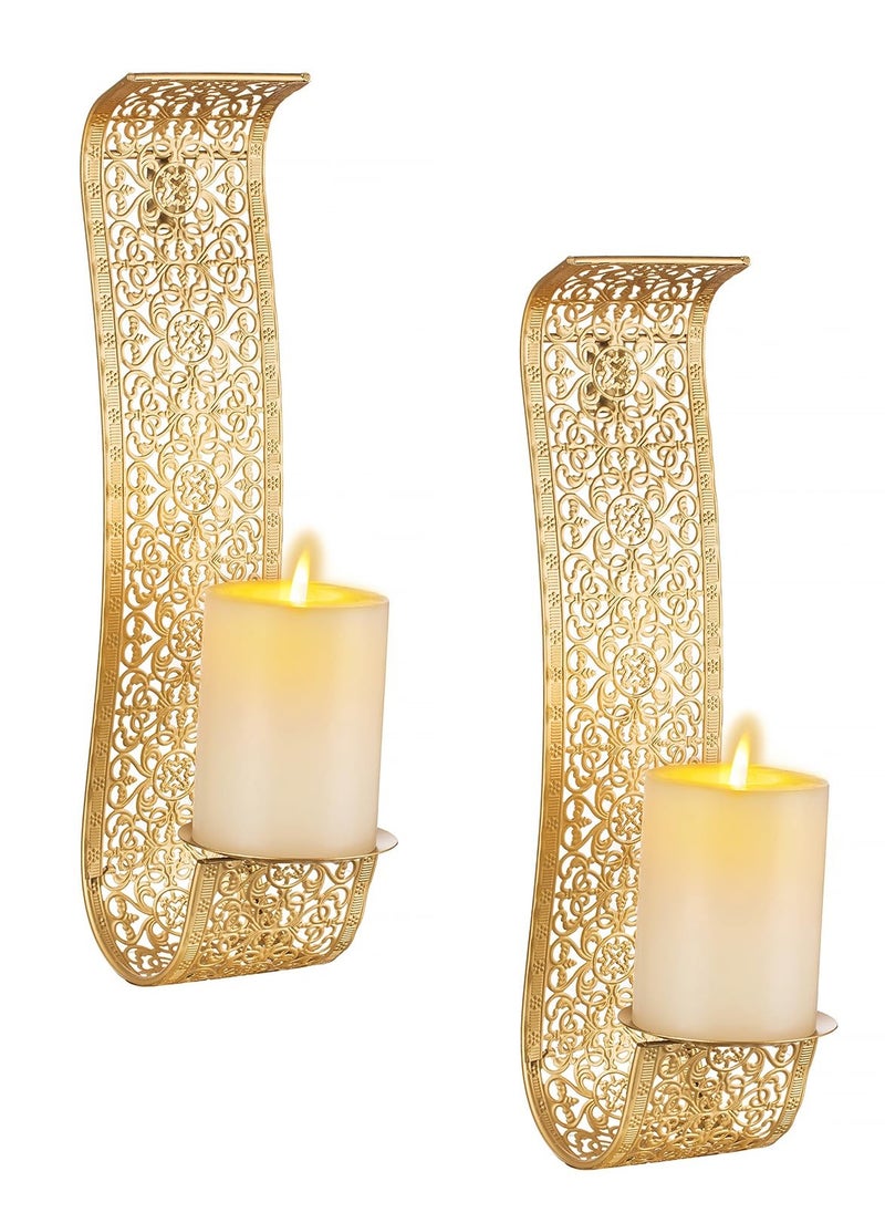 SYOSI Gold Candle Sconces Wall Decor Set of 2 Wall Candle Holder Decorative Candle Sconces Vintage Metal Pillar Candle Holders for Farmhouse Hallway Decorative Bedroom, Bathroom Wall Art Decoration  - Image 1
