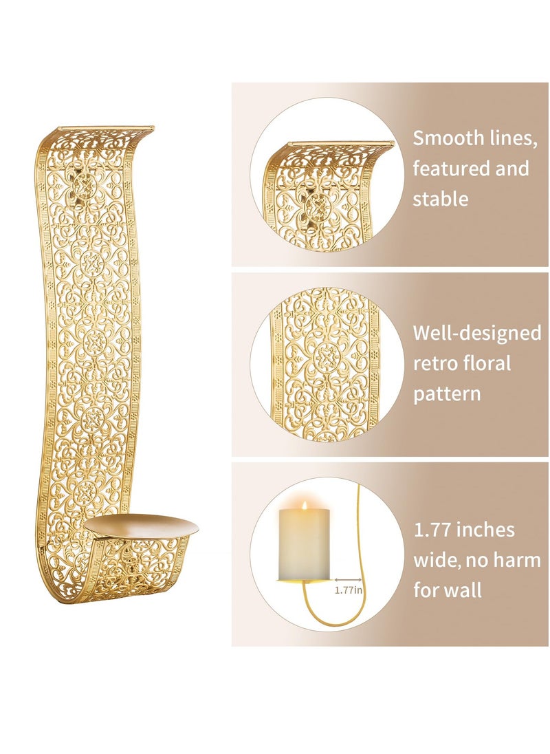 SYOSI Gold Candle Sconces Wall Decor Set of 2 Wall Candle Holder Decorative Candle Sconces Vintage Metal Pillar Candle Holders for Farmhouse Hallway Decorative Bedroom, Bathroom Wall Art Decoration  - Image 2