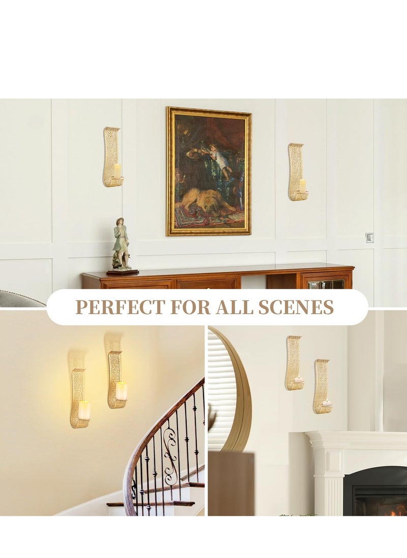 SYOSI Gold Candle Sconces Wall Decor Set of 2 Wall Candle Holder Decorative Candle Sconces Vintage Metal Pillar Candle Holders for Farmhouse Hallway Decorative Bedroom, Bathroom Wall Art Decoration  - Image 5