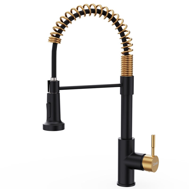 GIMILI Black and Gold Kitchen Faucet with Pull Down Sprayer Single Hole Stainless Steel Sink Faucet, Suitable for Farmhouses, RV, Laundry Room, Outdoor, and Campers. Llave para fregadero de cocina - Image 1